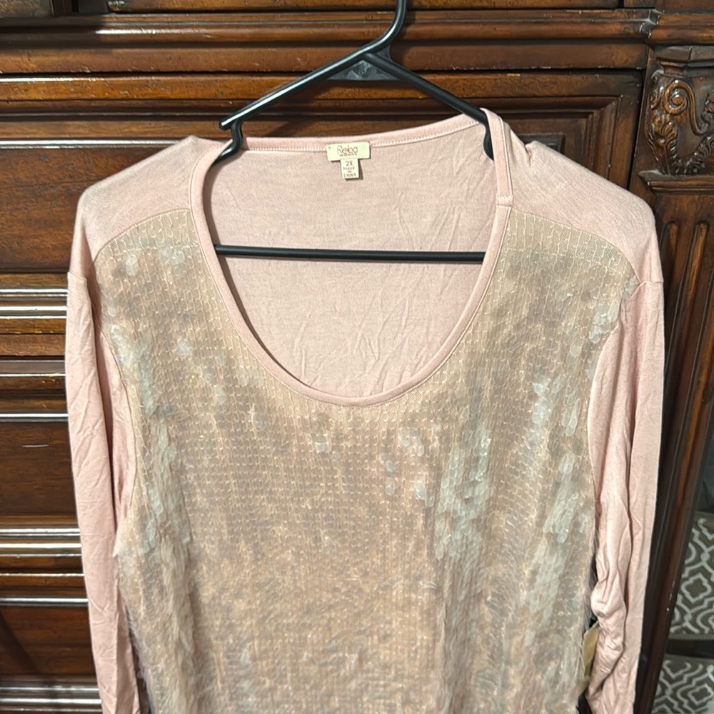 Reba Blush long sleeve scoop neck sequin top